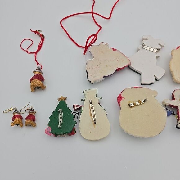 Vintage LOT 7 Varity Christmas brooch/Pin 1 Necklace 1 Set Necklace & Earrings - Picture 8 of 9